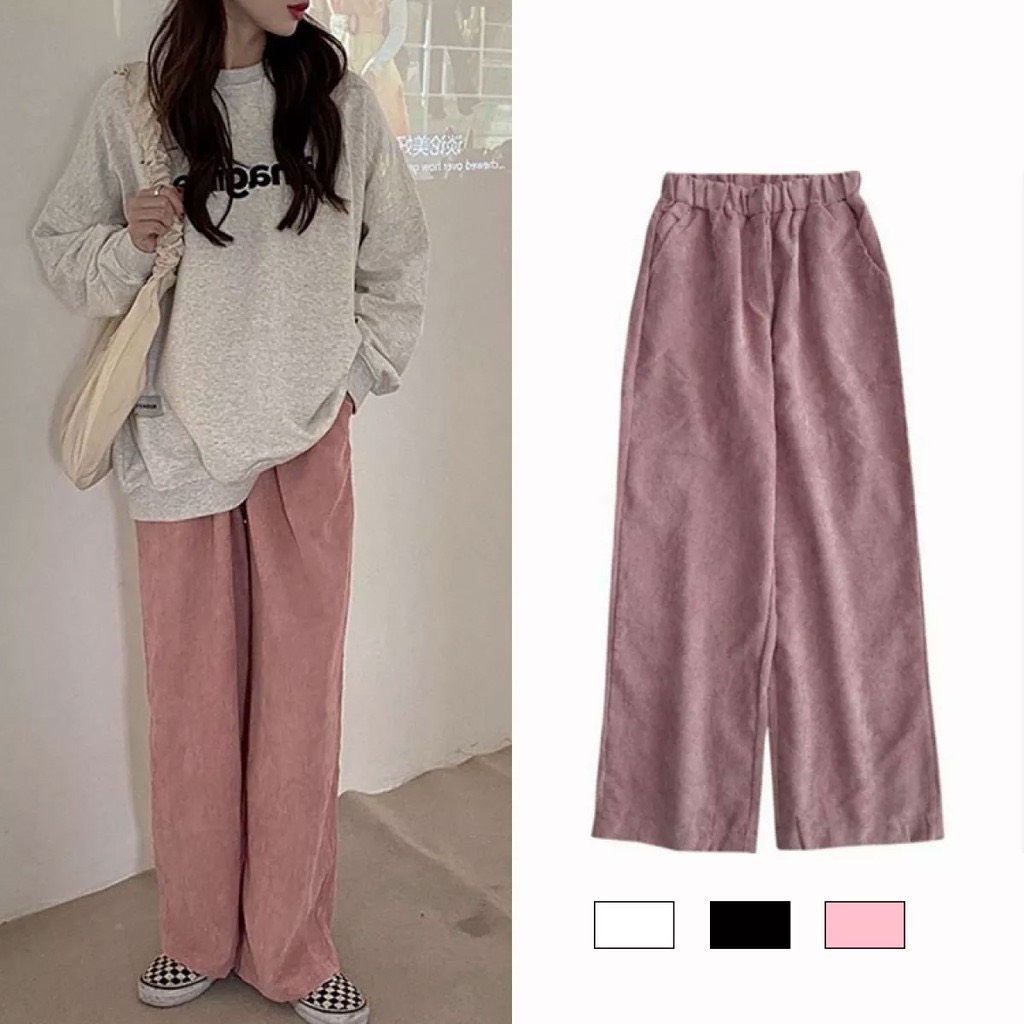 [25-27/4 Hoàn tiền 15%]Quần suông Quần Culottes Nhung Ống Rộng Lưng Cao cạp chun