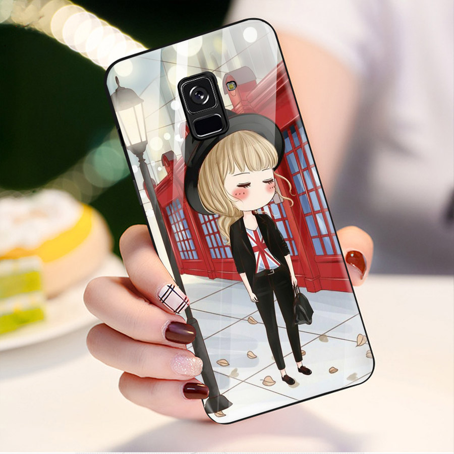 Ốp kính cường lực cho điện thoại Samsung Galaxy A8 Plus - Cô gái Luân Đôn MS ADETU006