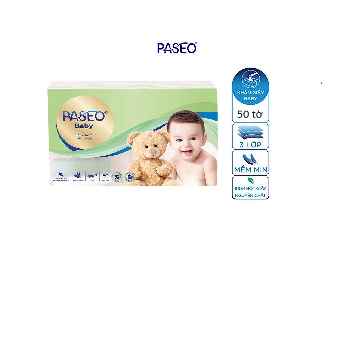 Khăn giấy thếp Paseo Baby 50 tờ siêu mềm mịn 3 lớp