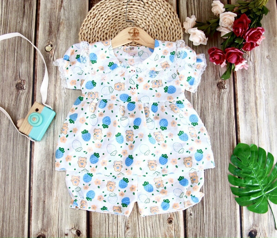 Combo 2 Bộ quần áo bé gái cổ lá sen viền bèo họa tiết dễ thương vải tơ xốp mùa hè xinh xắn 13-20kg (giao ngẫu nhiên)