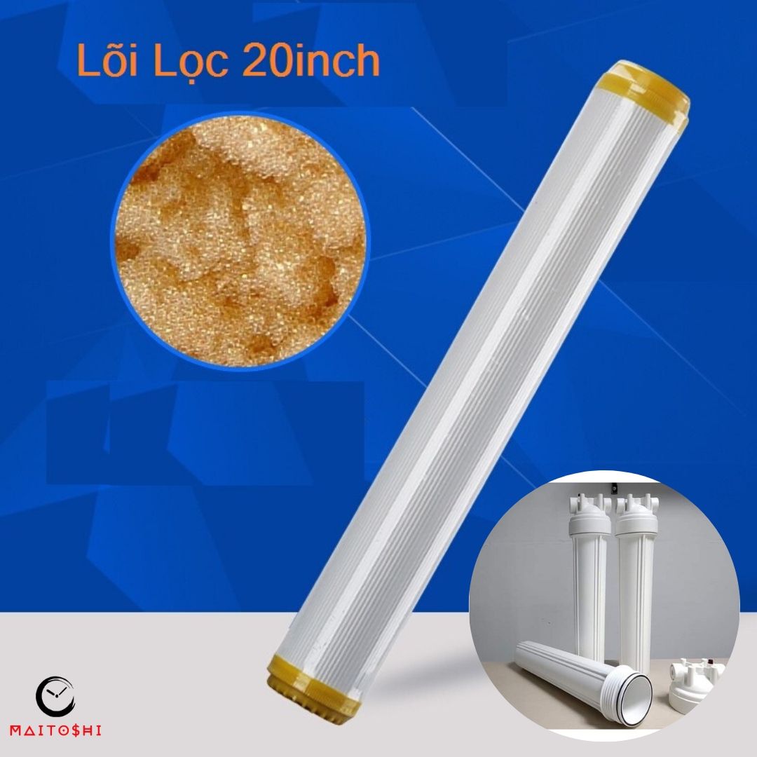 Bộ lọc nước nhiễm canxi bằng hạt lọc Cation có thể hoàn nguyên Kèm cốc lọc 20 inch bảo hành 12 tháng