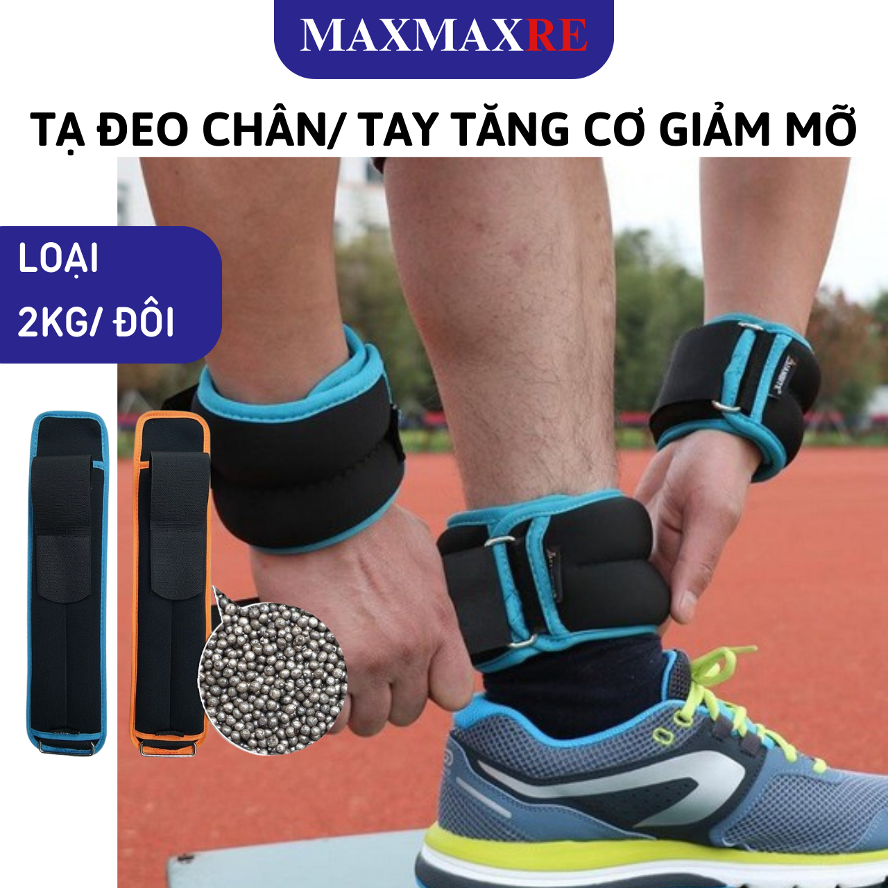 Tạ đeo chân tập gym tạ đeo tay 2kg/đôi phiên bản hạt bi sắt tăng cơ giảm mỡ
