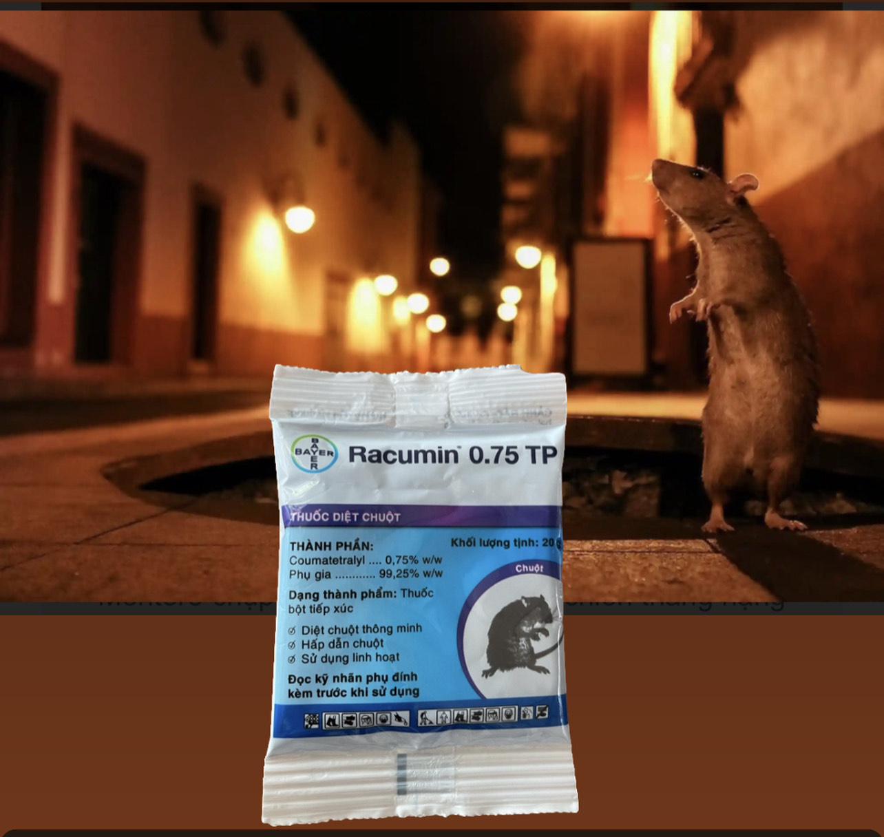 Thuốc diệt chuột an toàn RACUMIN 20gr - diệt chuột đường phố | nhà kho