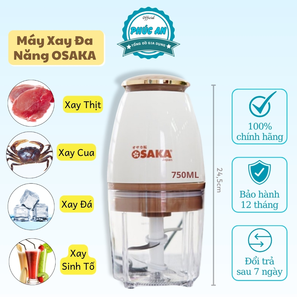 Máy xay đa năng osaka, Máy xay ăn dặm cho bé, xay sinh tố, xay thịt cá, dung tích 750ml - Lưỡi dao lớn không gỉ
