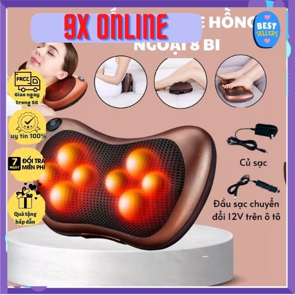 Máy Massage Cổ Vai Gáy Gối Massage Hồng Ngoại 8 Bi, XOAY CHUẨN 2 CHIỀU, massage toàn thân cổ lưng vai gáy, máy massage cổ vai gáy, máy mát xa cầm tay, gối massage cổ vai gáy, gối massage hồng ngoạ
