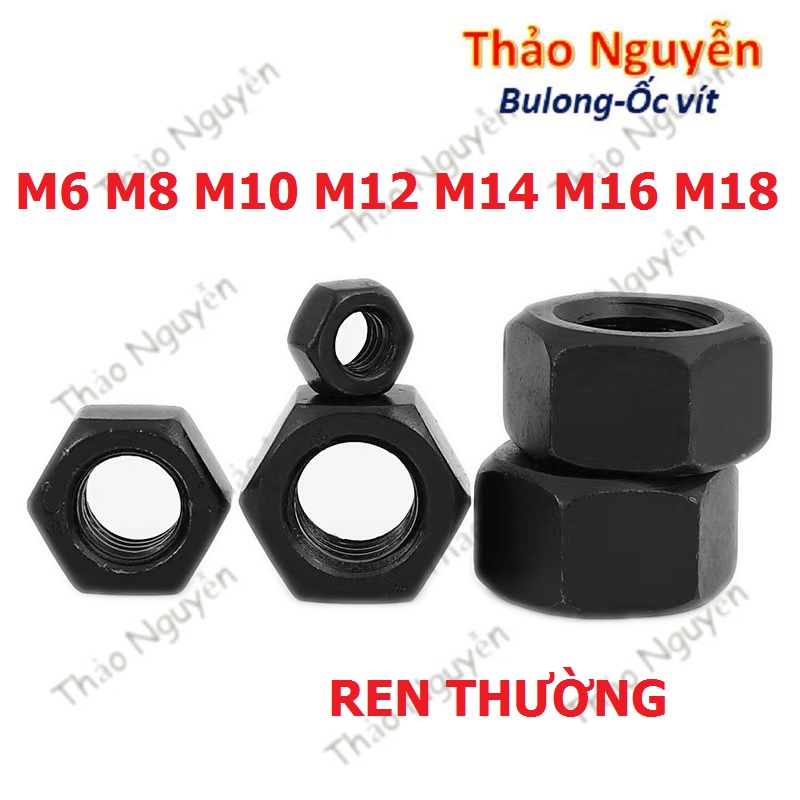 Đai ốc thép đen, tán ecu thép đen dùng cho bulong m8, m10, m12, m14, m16, m18