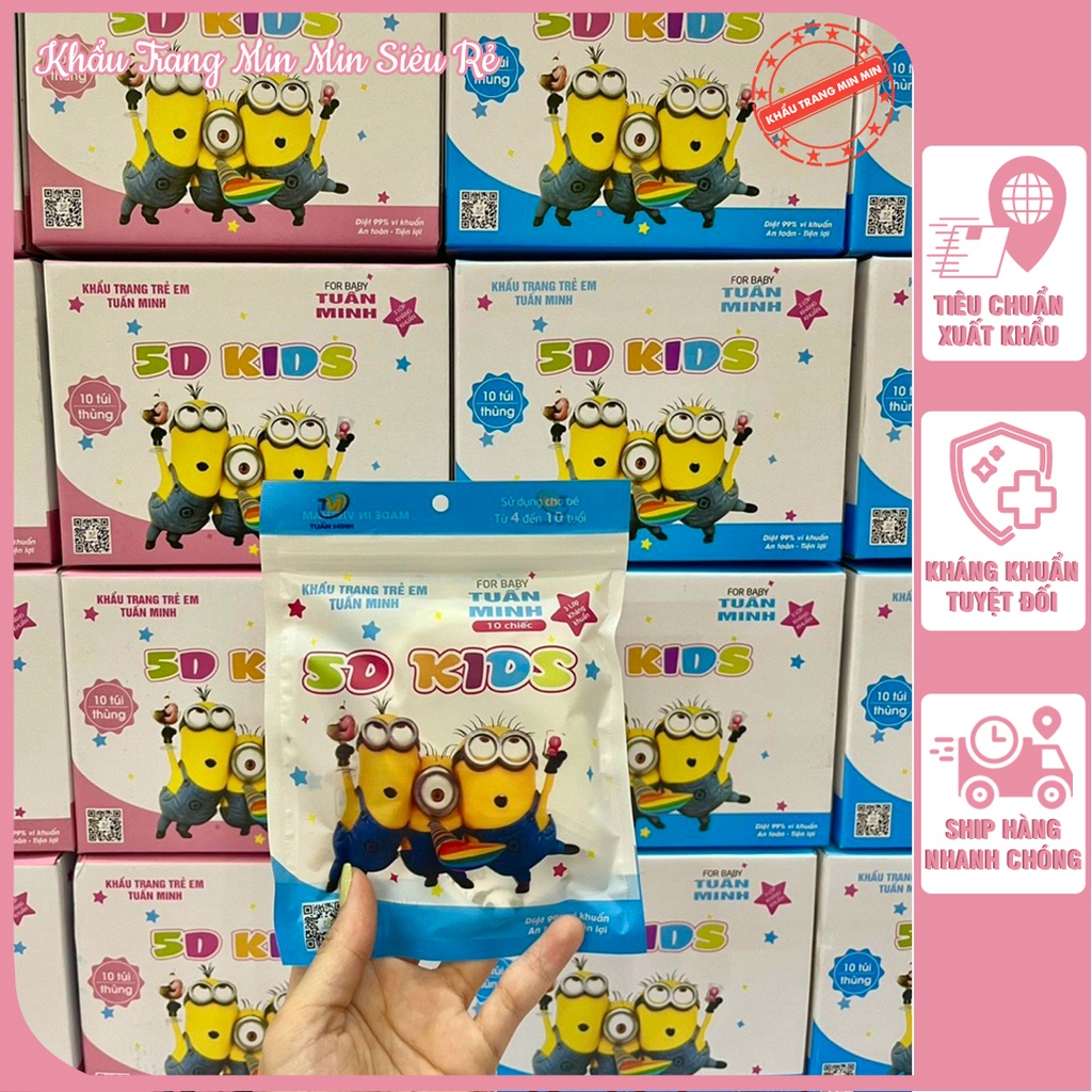 Khẩu trang 5D Tuấn Minh Kids - Khẩu trang cho bé 3 lớp,nhiều họa tiết Khẩu Trang Min Min