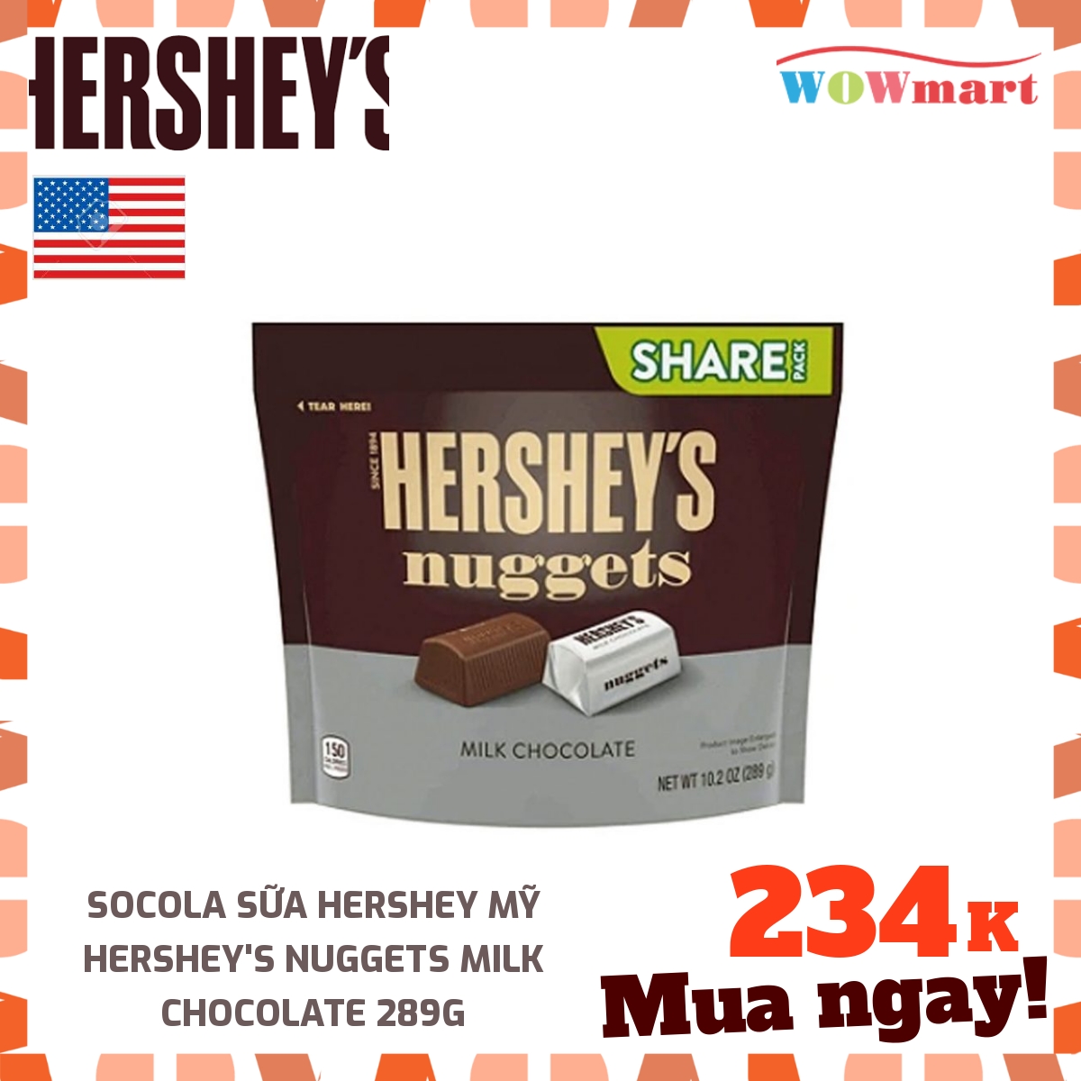 Socola sữa Hershey Mỹ Hershey's Nuggets Milk Chocolate 289g - [MỸ]