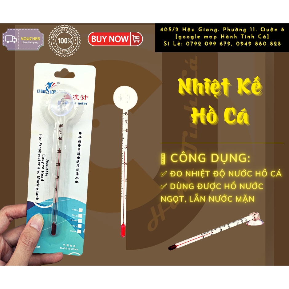 Nhiệt kế hồ cá- nhiệt kế thủy sinh- nhiệt kế thủy ngân dài 15cm