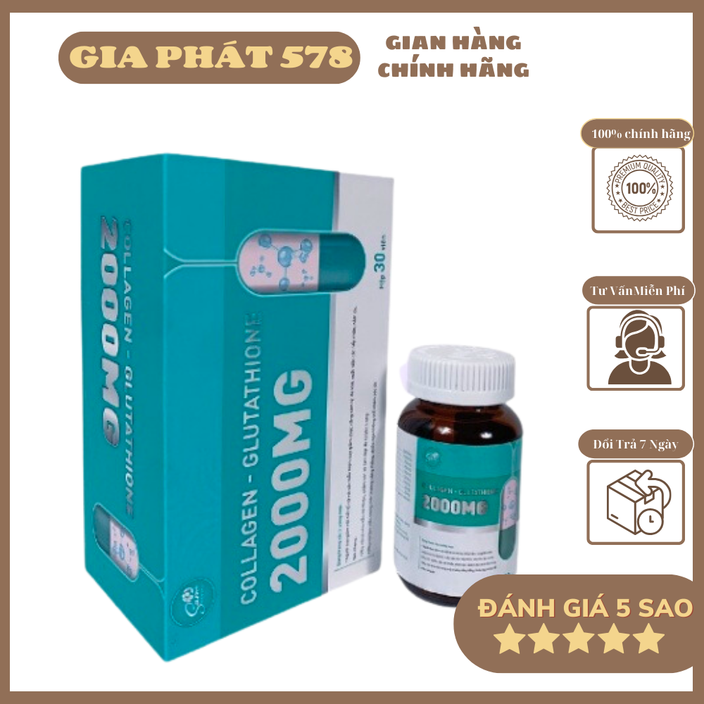 Viên uống trắng da Glutathione 2000mg giúp mờ nám đẹp da - mẫu mới