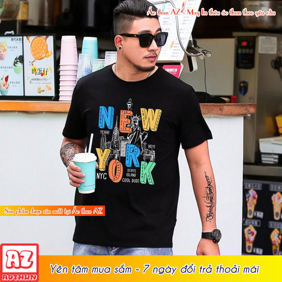 Aothunaz - áo thun nam bigsize cho người mập trên 100 kg hinh new york city - 5xl 6xl 7xl m2897