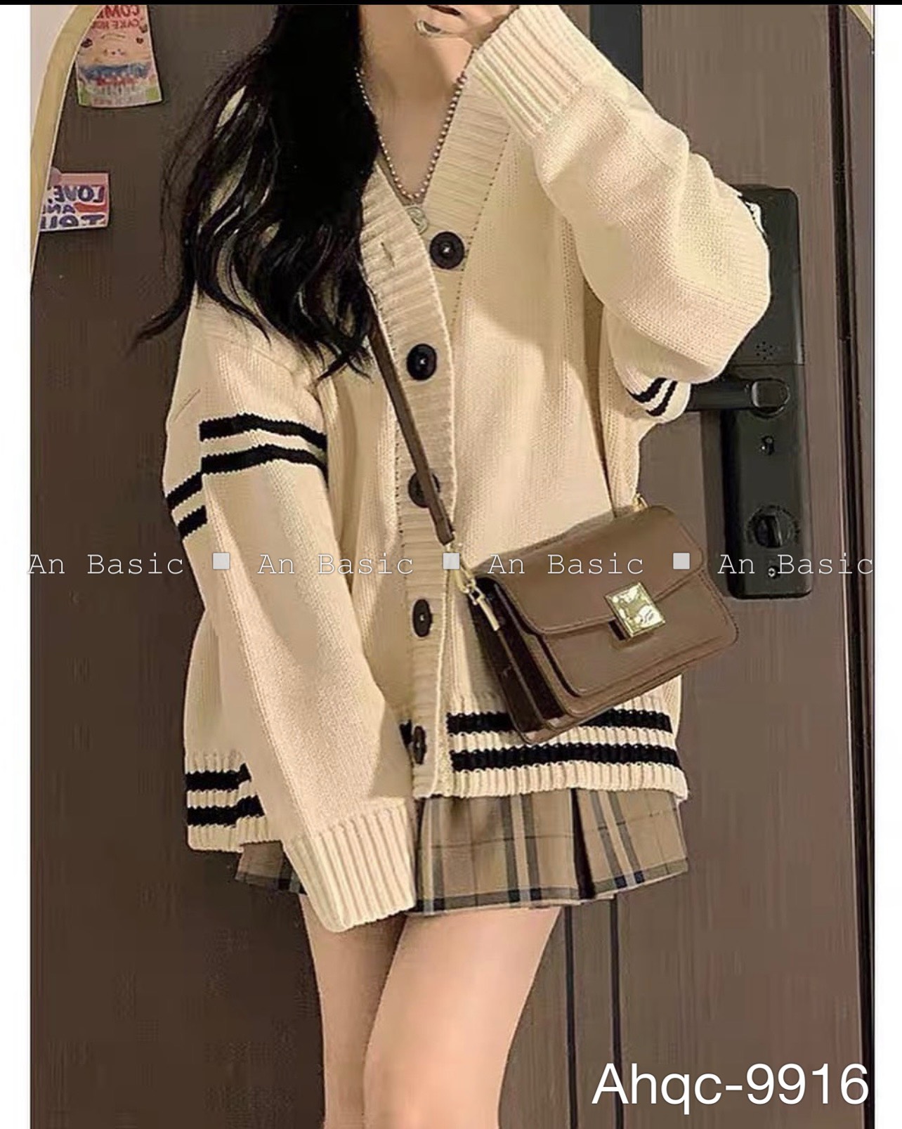 Áo cadigan phối sọc ngang dáng rộng trùm mông - 247StoreFashion - CDGlenvachtay9916_Be_P7K1