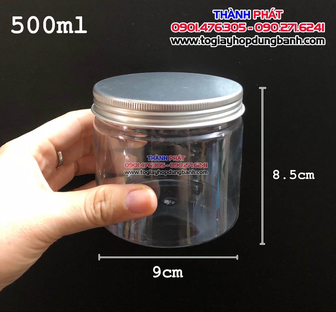 10 hủ nhựa nắp nhôm vặn 500ml - hủ đựng hạt dưa, mứt, quà, bánh qui - hộp đựng bánh tết 2023