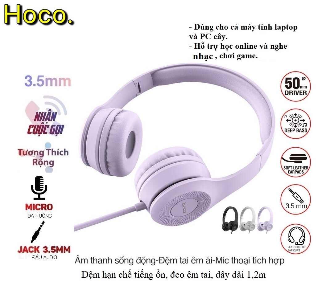 Tai nghe chơi game hoco w21, tai nghe chụp tai có dây, có micro và xbox ps4, máy tính