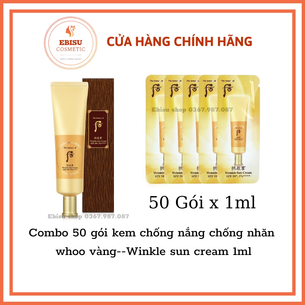 Combo 50 gói kem chống nắng chống nhăn whoo vàng--Winkle sun cream 1ml