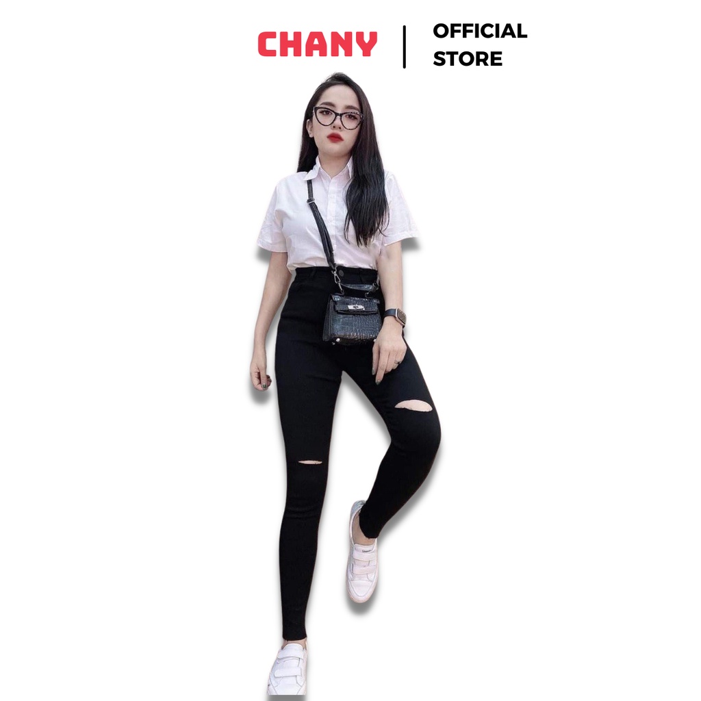 Quần jean nữ lưng cao rách bigsize chany store q02