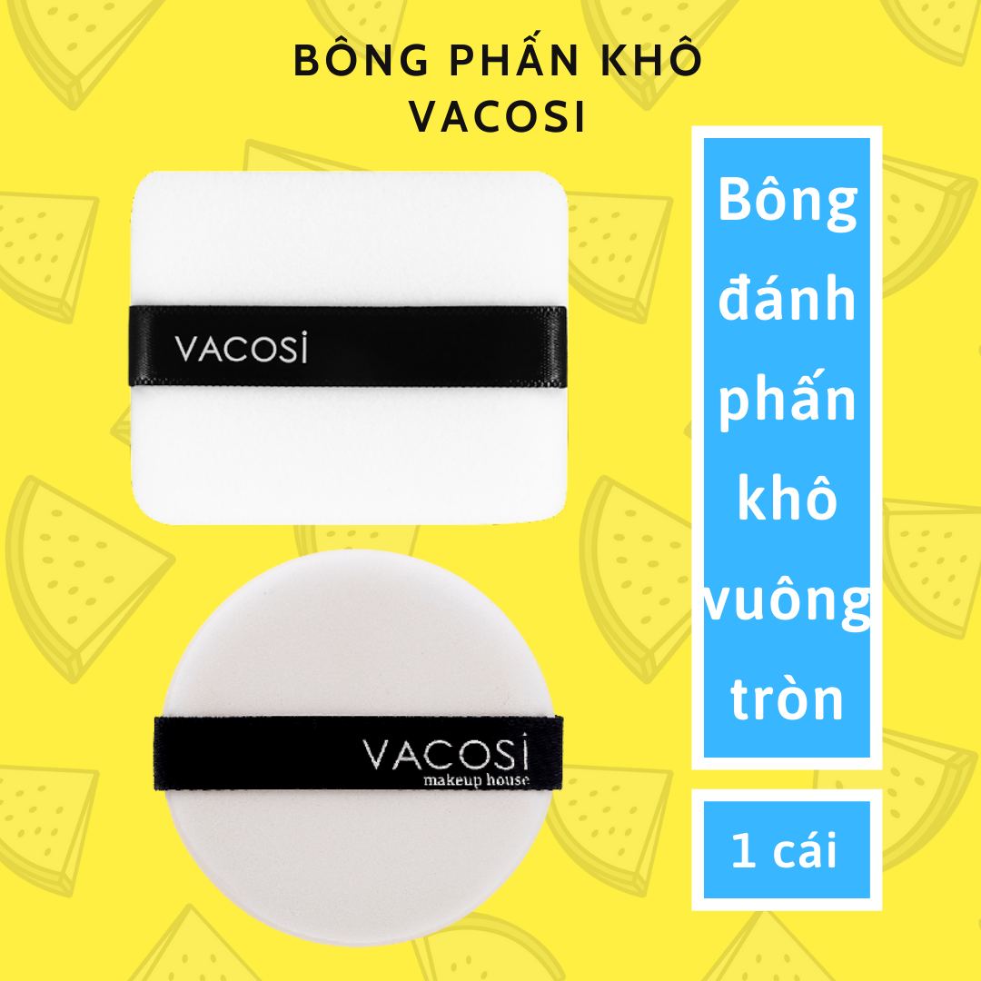 Bông phấn khô Vacosi trang điểm chuyên dụng hình vuông và tròn