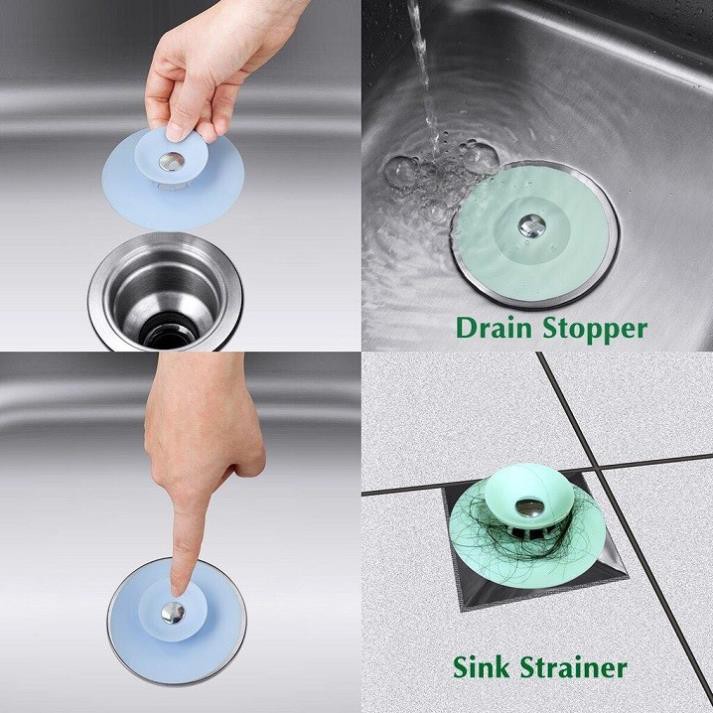 Combo 2 miếng dụng cụ giữ nước  bồn rửa chén  có lỗ thoát - Nắp đậy bồn rửa chén, cống thoát nước bằng silicon 2 trong 1 tiện lợi