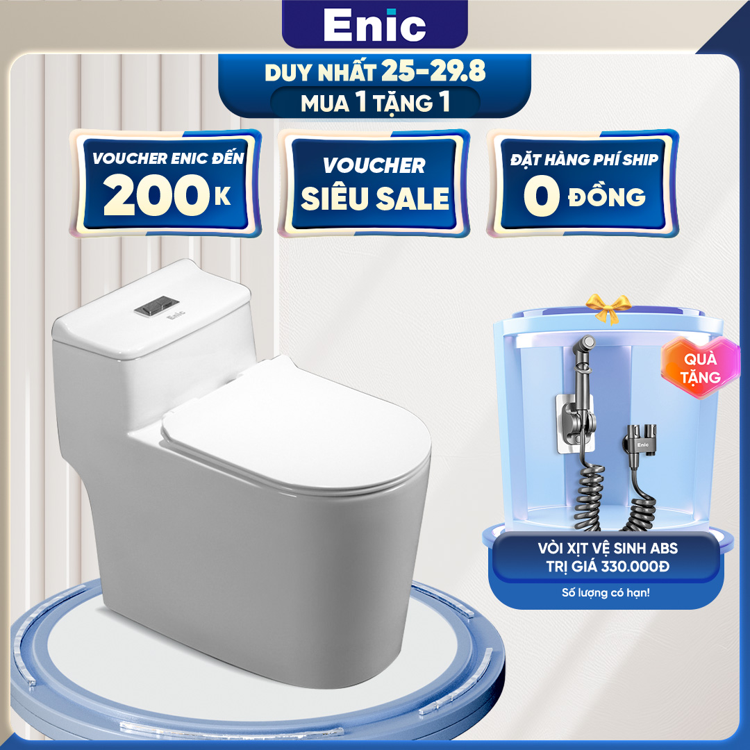 Bồn cầu liền khối ENIC liền khối cao cấp phủ men kháng khuẩn, xả xoáy tiết kiệm nước