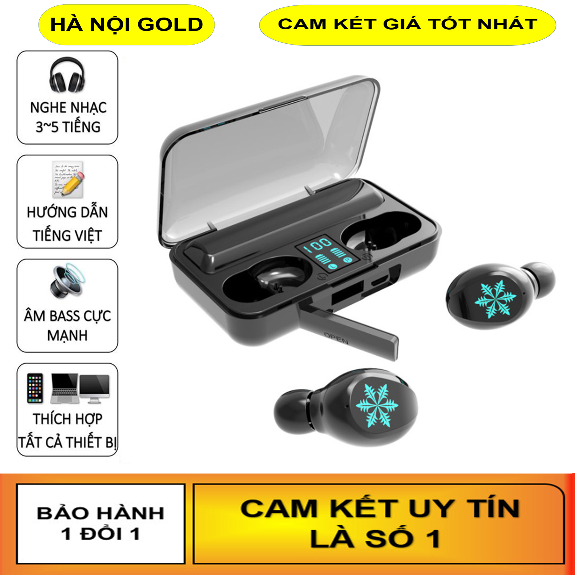 Tai nghe bluetooth, Tai nghe khong day, Tai nghe Amoi F9 Version 2020 LED Đặc Biệt, Điều Khiển Cảm Ứng, Công Nghệ Mới Nhất, Màn Led Báo Pin, Chống Nước, Âm Thanh HiFi TWS True Siêu Bass, Siêu Trầm micro HD Tương Thích Với Mọi Smart Phone
