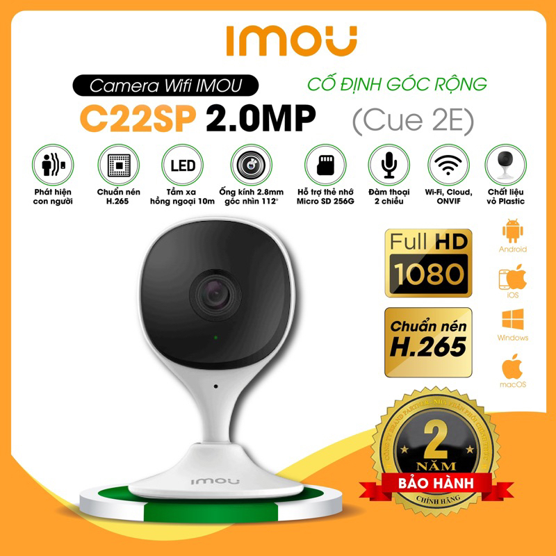 Camera wifi imou trong nhà c22sp cue 2e chính hãng, đàm thoại 2 chiều 2m fullhd 1080p, góc rộng