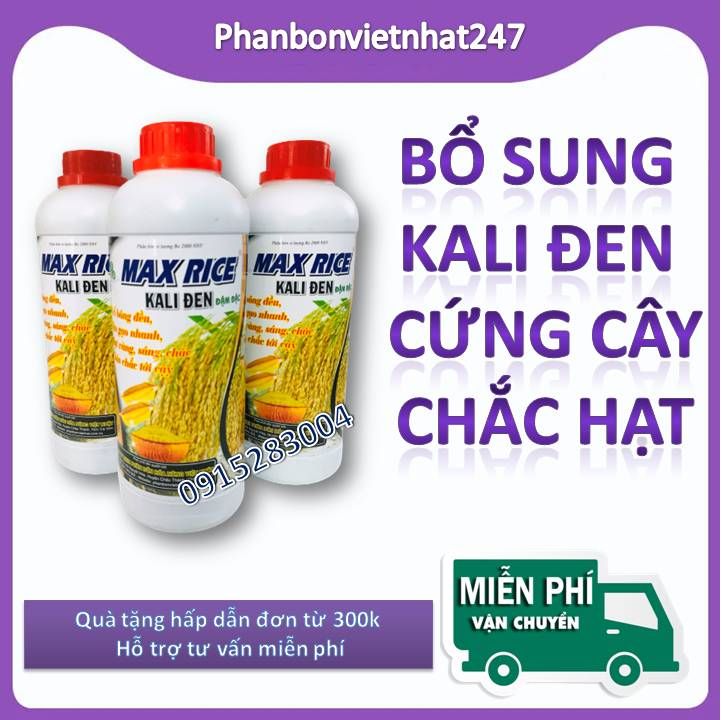 Phân bón cho lúa max rice kali đen chai 1 lít - vào gạo nhanh, chín chắc tới cậy, lá đòng xanh