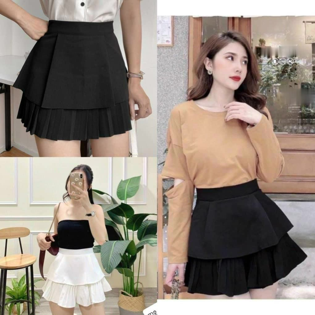 CHÂN VÁY XÒE 2 TẦNG XẾP LY DƯỚI THỜI TRANG HÀN QUỐC, CHÂN VÁY NỮ, CHÂN VÁY XẾP LY, CHÂN VÁY XÒE, CHÂ