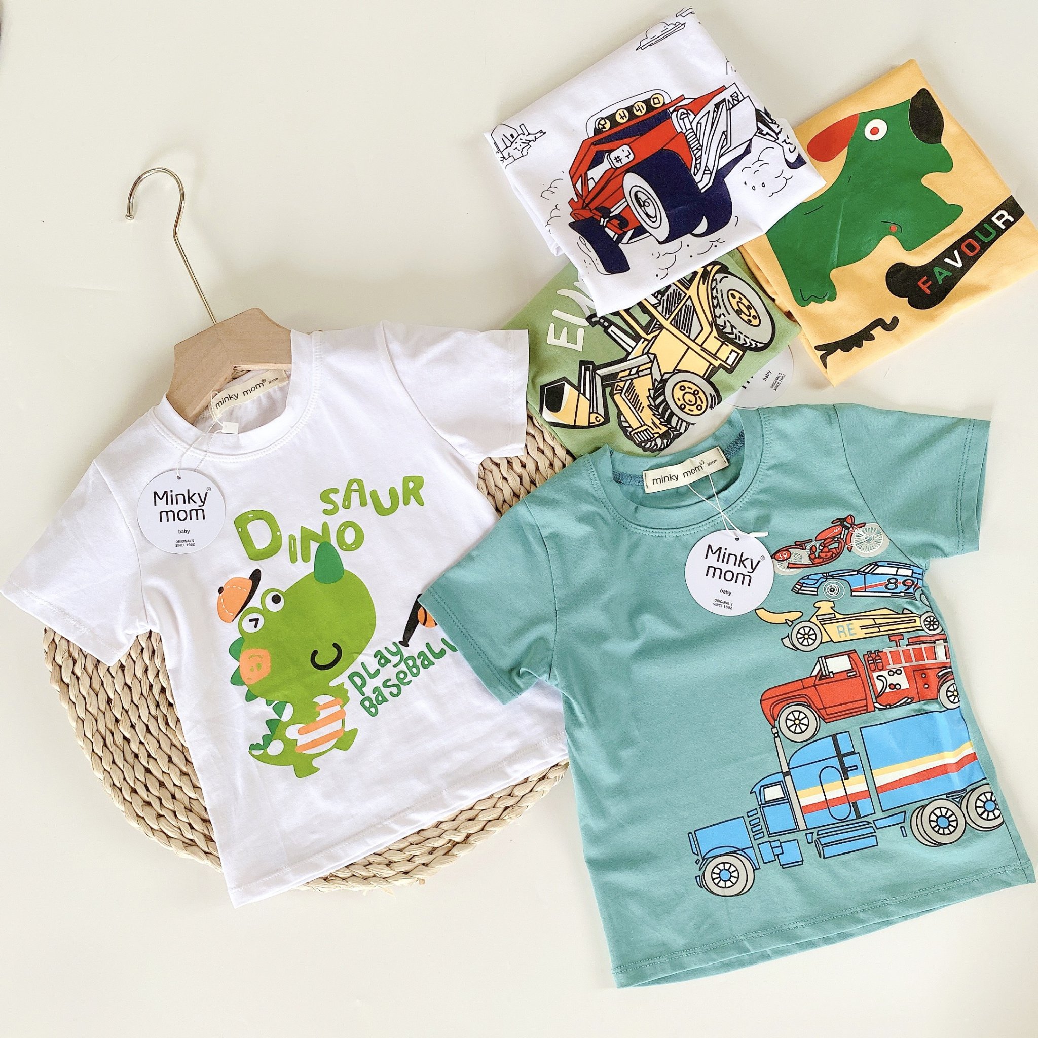 Áo thun khủng long, ô tô dễ thương cho bé trai 8-18kg
