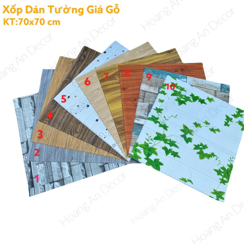 XỐP DÁN TƯỜNG 3D, GIẢ GỖ KÍCH THƯỚC 70x70 CM, MẶT SAU CÓ SẴN KEO