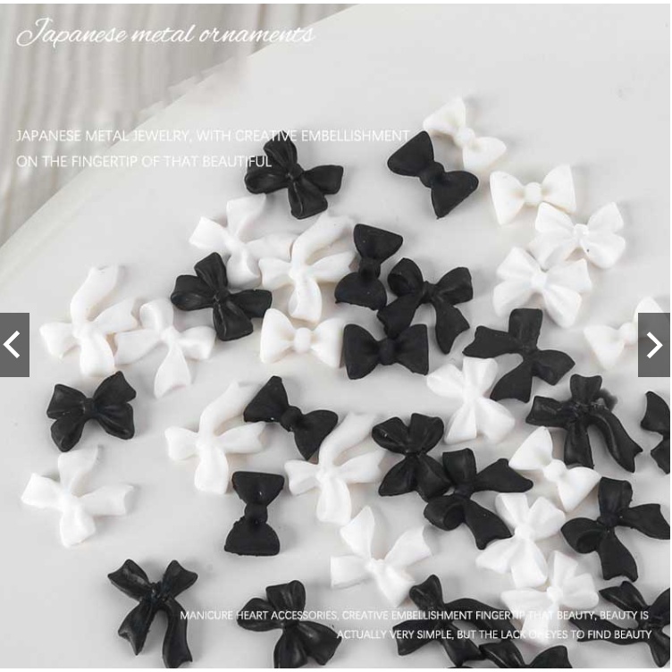 Set nơ trắng đen đính móng tay nghệ thuật - charm nơ trắng đen