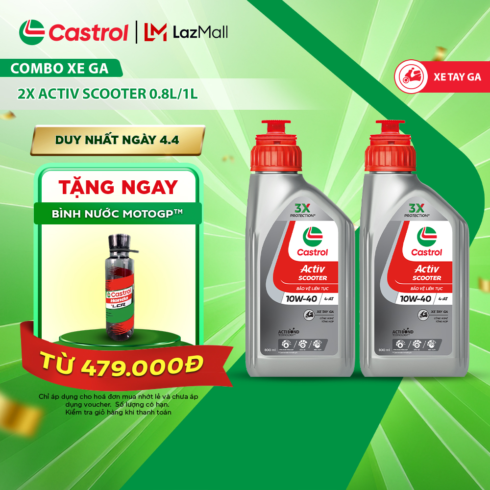 COMBO 2 Dầu nhớt xe tay ga CASTROL ACTIV SCOOTER 10W-40 (0.8/1L)