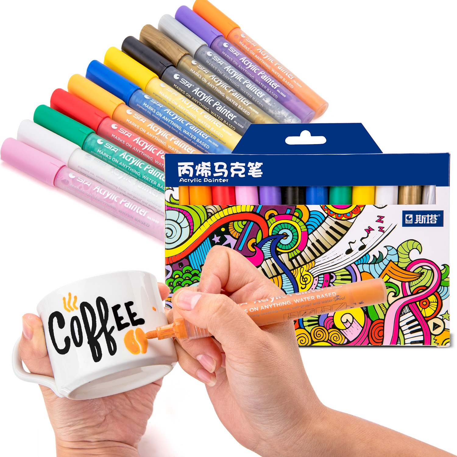 Bộ Bút sơn Acrylic STA1000 không phai vẽ trên nhiều chất liệu