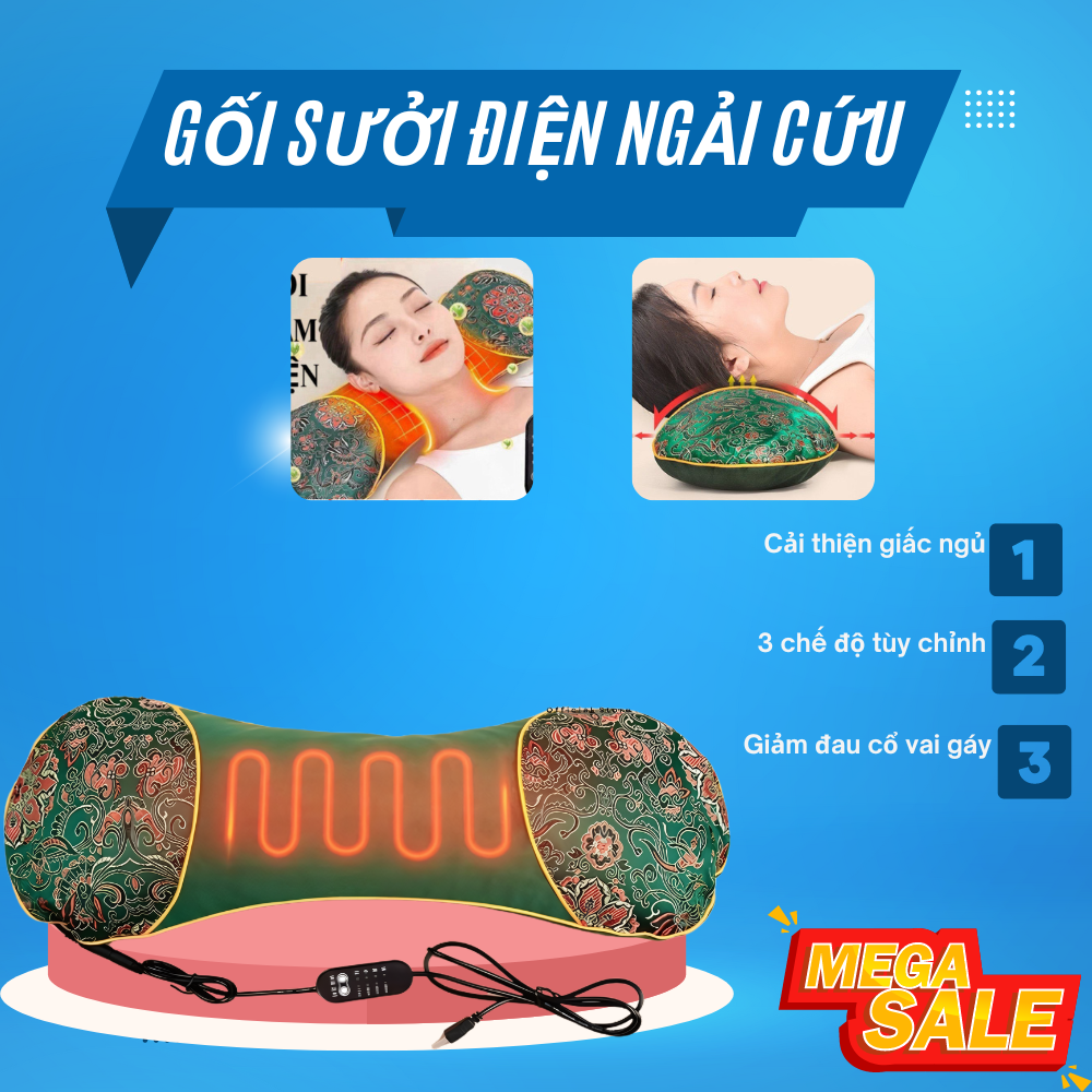 GỐI NGẢI CỨU ĐIỆN MASSAGE CAO CẤP, GỐI SƯỞI ĐIỆN GIẢM ĐAU CỔ VAI GÁY, GỐI GIÚP CẢI THIỆN GIẤC NGỦ CỦA BẠN