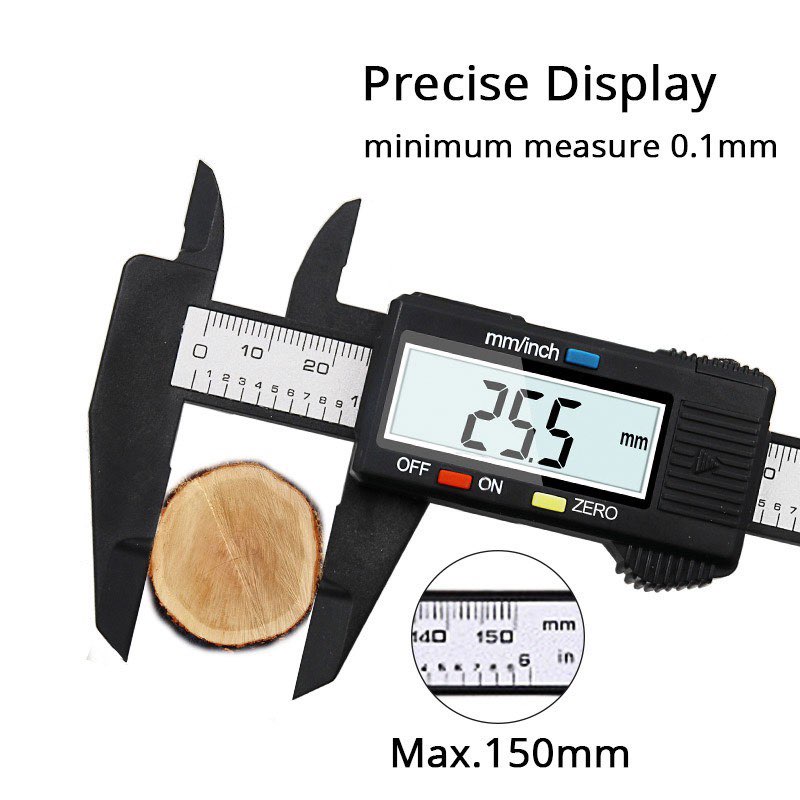 Thước kẹp điện tử đo đường chính xác từng mm, kính sợi nhựa carbon syntek 150mm