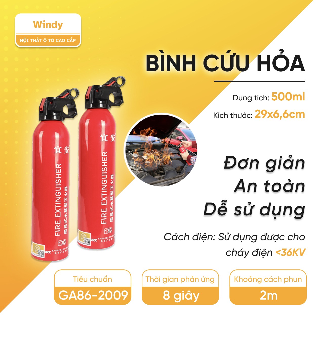 Bình Cứu Hỏa Mini Cho Ô Tô, Xe Hơi