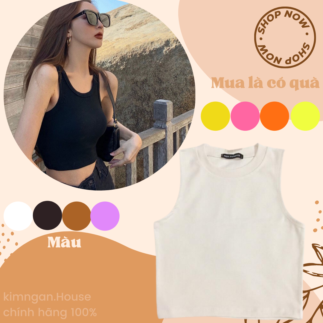 Áo Thun Ba lỗ Nữ dáng ngắn Croptop Trơn cơ bản, Chất Thun Borip Thái, Form Slim Fit KIMNGAN.HOUSE
