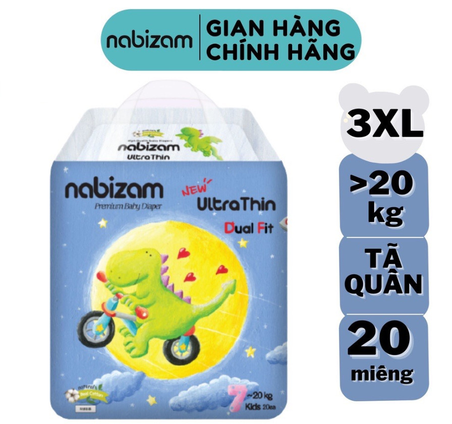 [Free ship 40k, đơn 300k] Tã quần Nabizam Ultrathin nội địa Hàn Quốc Size 3XL - 20 miếng cho bé trên 20kg