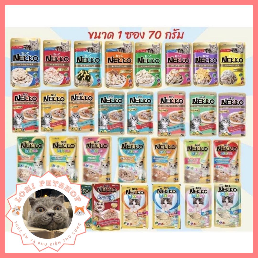 Thức ăn pate nekko jelly, nekko gravy, nekko creamy,...cho mèo mix vị ngẫu nhiên