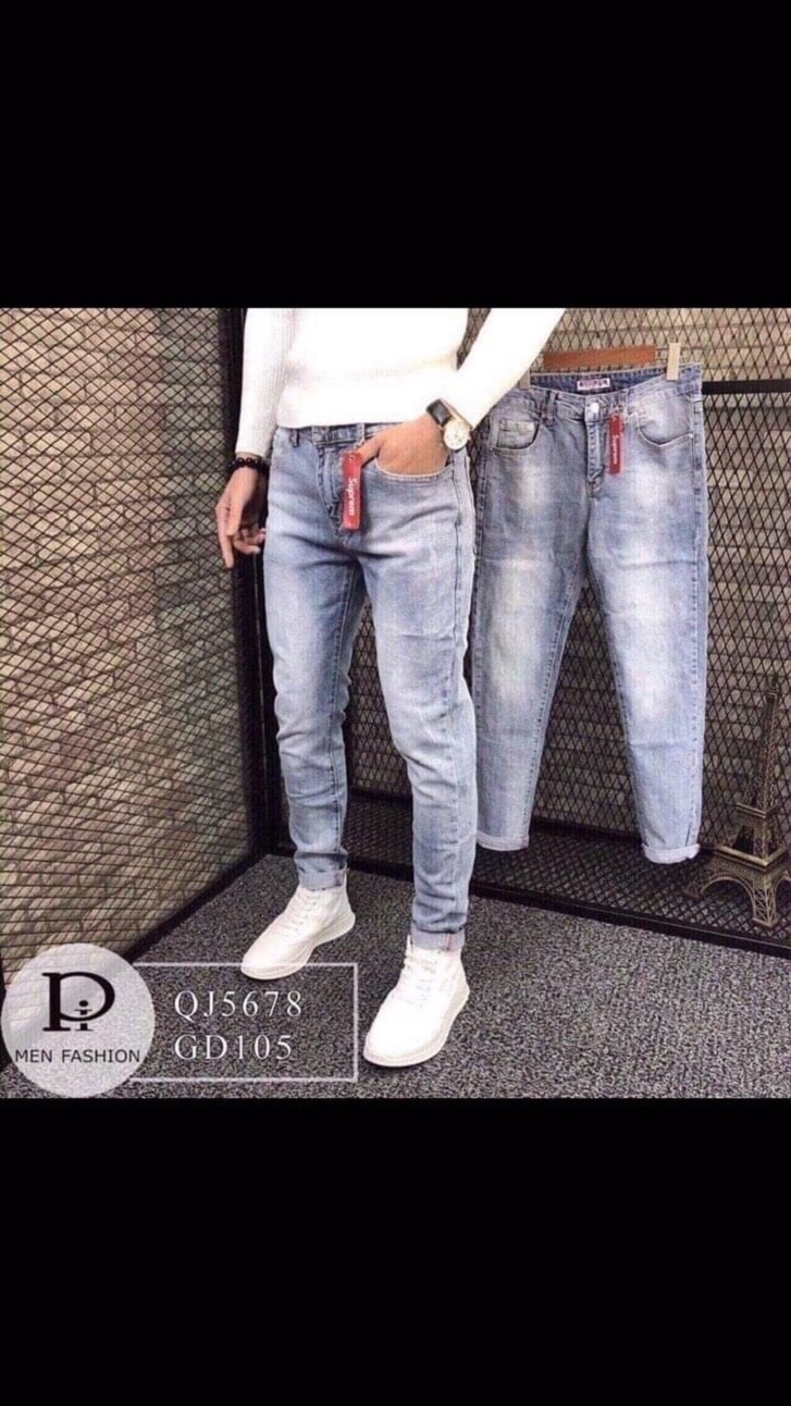 Quần jeans nam màu xanh trơn phong cach lịch lãm