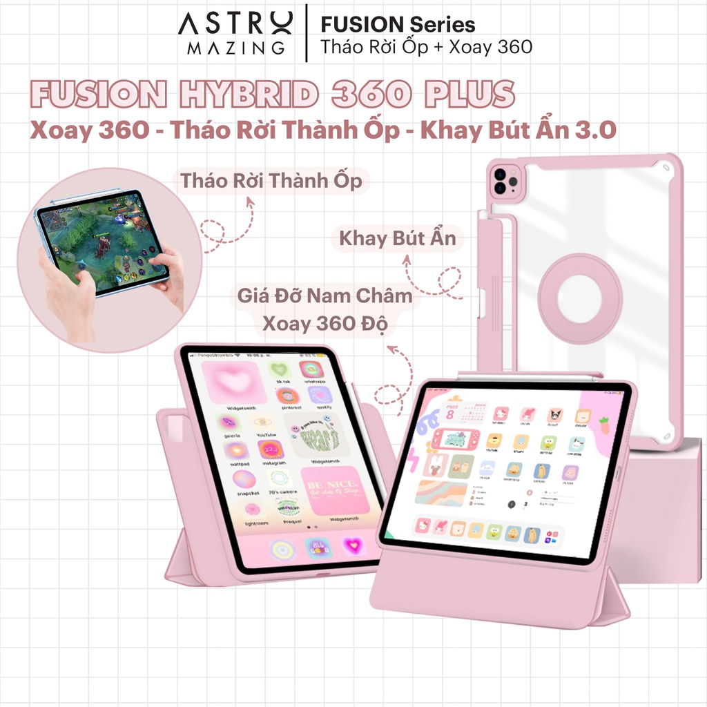 Hybrid 360 Plus Cover chính hãng AstroMazing có nam châm tháo rời, xoay 360 dọc ngang cho iPad Pro 11 Air 4 5 Mini 6
