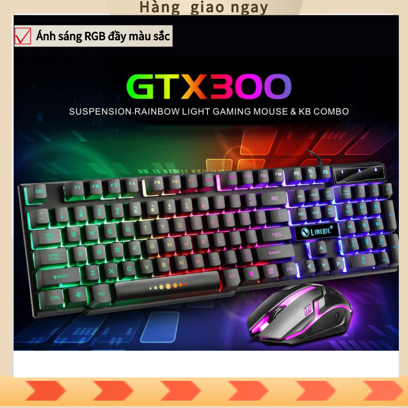 Bàn phím chơi game và bộ chuột , bàn phím cơ học chống thấm nước, hiệu ứng ánh sáng nhiều màu sắc