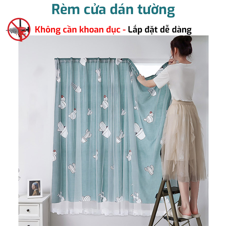 Rèm cửa sổ 2 lớp dán tường không cần khoan đục, rèm trang trí nhiều mẫu nhiều kích thước Simple Home - Tặng kèm dây buộc rèm và miếng dán Velcro theo kích thước