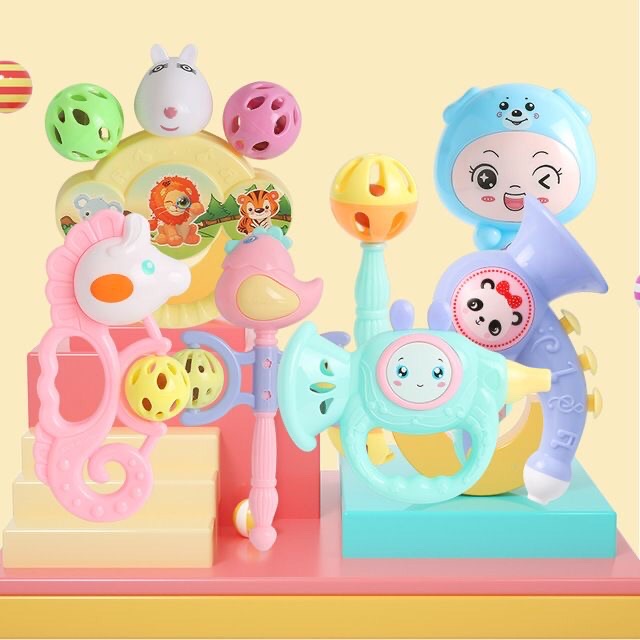 Chuông lục lạc cầm tay 7 món - Trống lục lạc nhiều món hình các nhân vật hoạt hình cực vui nhộn, dễ thương dành cho bé, lục lạc gõ cho bé chất liệu an toàn tuyệt đối không độc hại dành cho cả bé trai và bé gái - Guty Mart