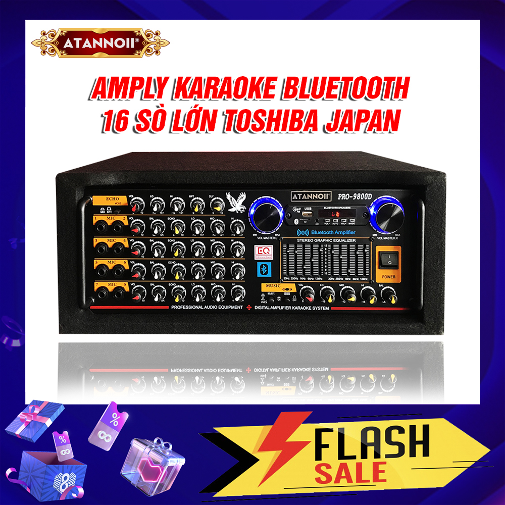 Ampli karaoke 16 sò Lớn Amply Bluetooth nghe nhạc Gia Đình Sân Khấu Hội Trường ATANNOII PRO 9800D Tích Hợp Equalizer Tặng dây AV và 2 chống lăn micro.