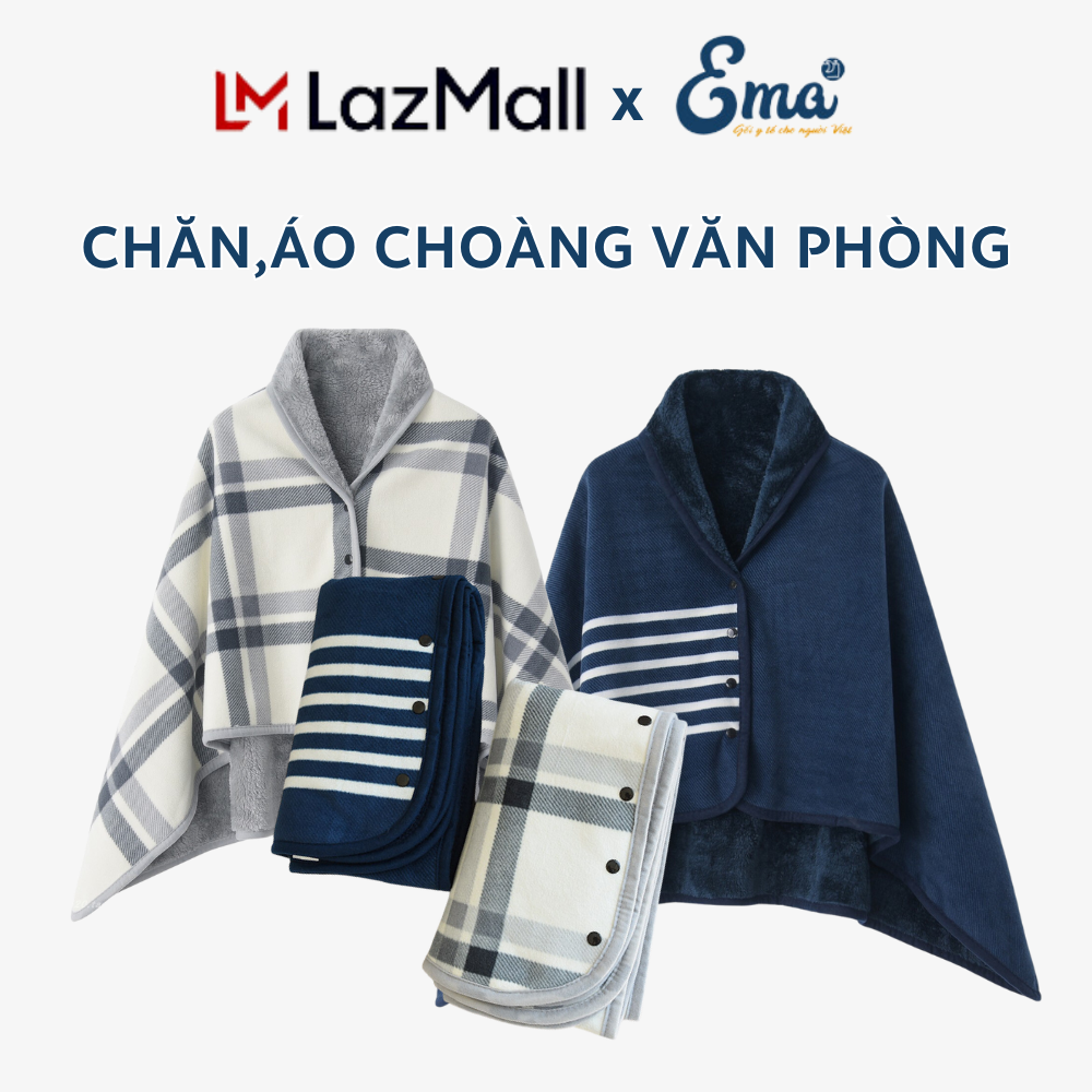 Áo choàng văn phòng kiêm chăn công sở 2 lớp dày dặn, chăn flannel, chăn cài cúc, chăn khăn choàng văn phòng