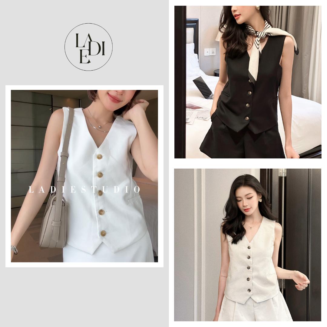 Áo Gile nữ 5 nút chất Linen dày dặn, thanh lịch, Fansie Top, AO37, Ladie Studio