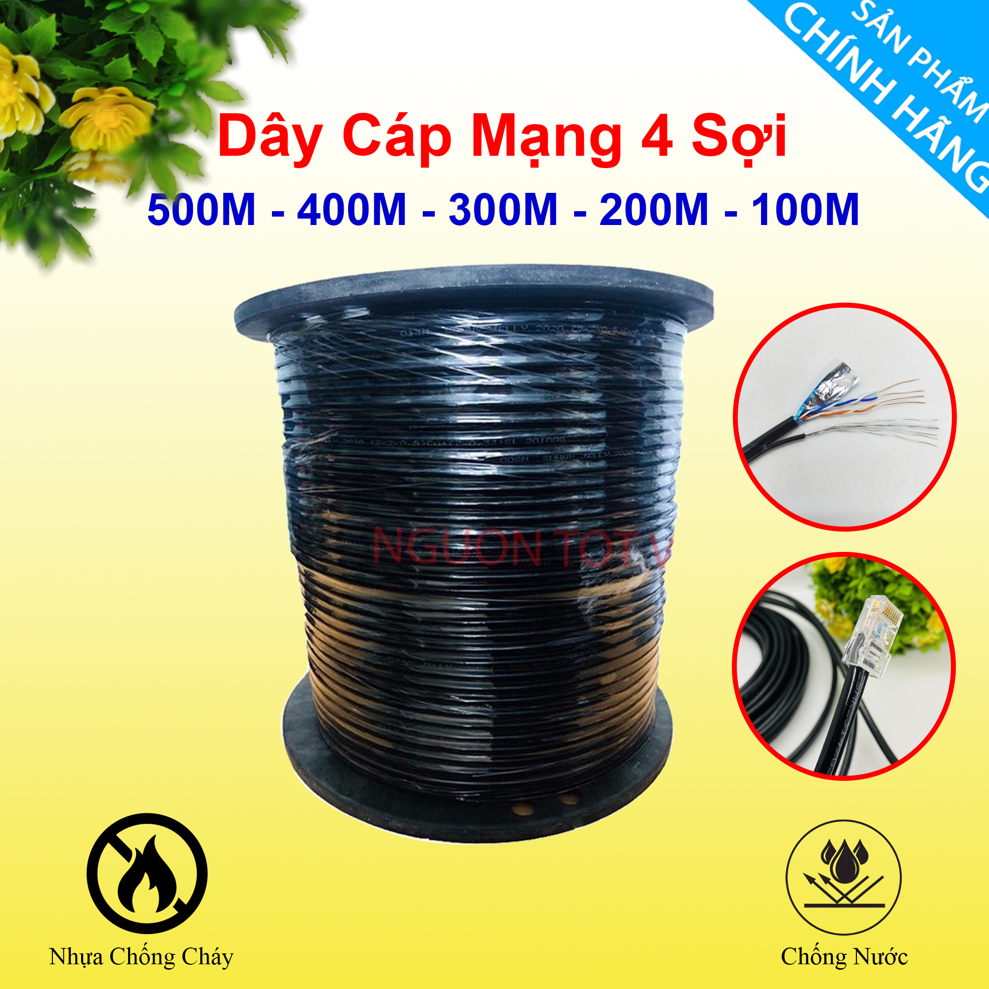 {Combo 500m} 4-Core Lan Network Cable with Reinforcement, Silver-Coated, Specialized Moisture-Proof Oil-Coated Copper for Outdoor Use. Giá 1,350,000 Đồng*Miễn phí vận chuyển