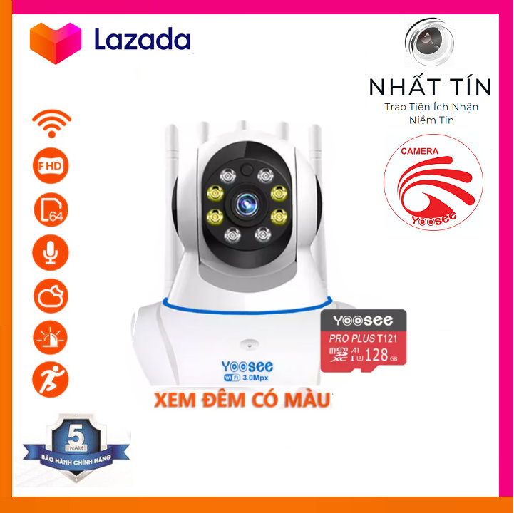 ( Tùy Chọn Thẻ Nhớ - BH 60 Tháng ) Camera Wifi Camera Yoosee 5 Râu 8 Led 3.0Mpx Full HD Mẫu Mới 2021 - Bản Nâng Cấp Xuất Sắc Nhất Xem Đêm Có Màu