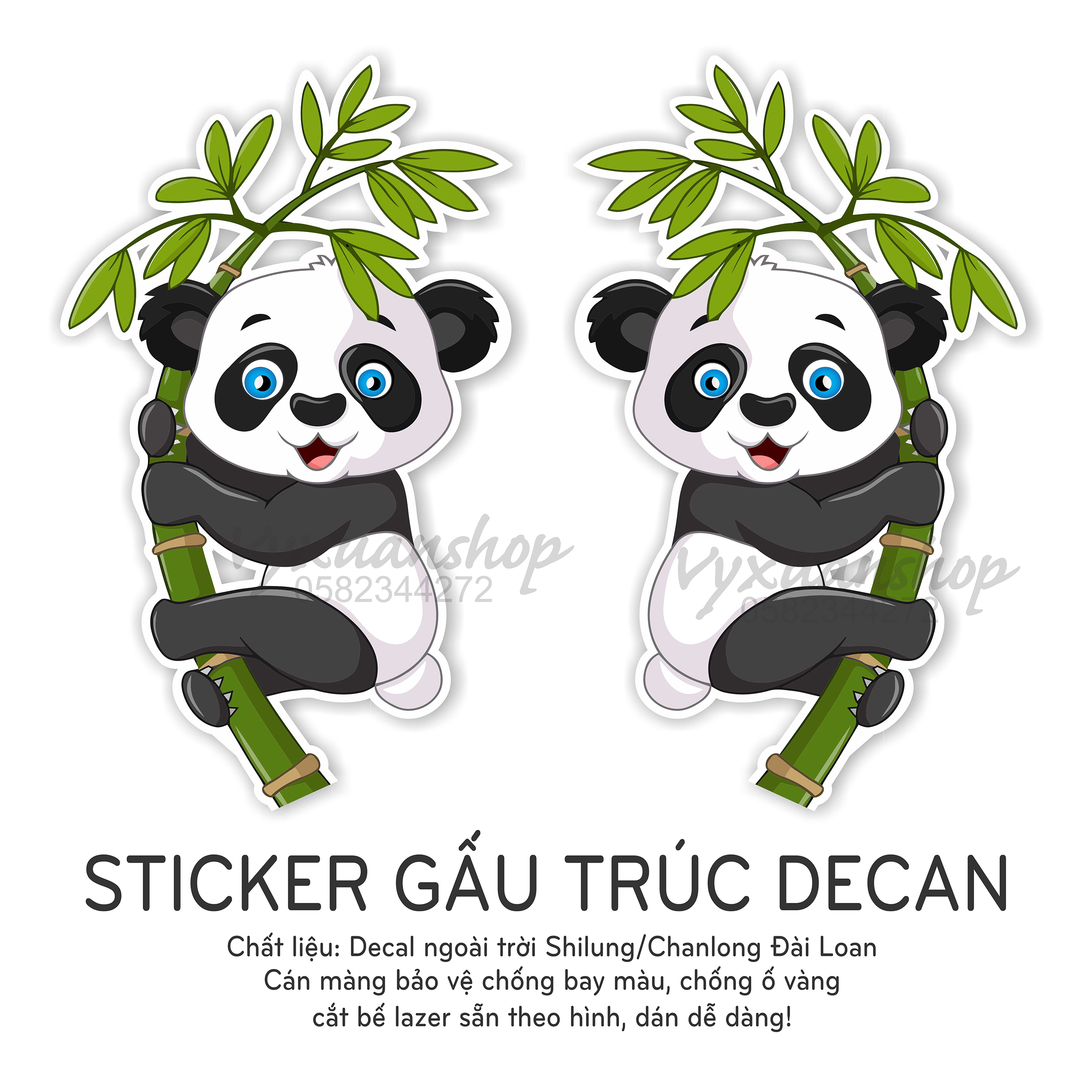 Decal Gấu Trúc dán xe ô tô, sticker decan gấu trúc dán cửa kính, xe tải