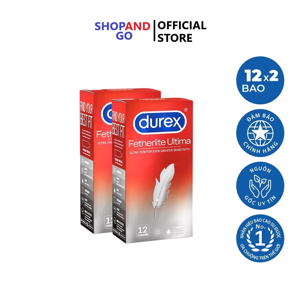 FREESHIP Combo 2 hộp Bao cao su siêu mỏng Durex Fetherlite Ultima hộp 12 cái - cảm giác chân thật